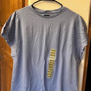 GAP Blue Relaxed Crew Neck T-Shirt with Distressed Sleeves